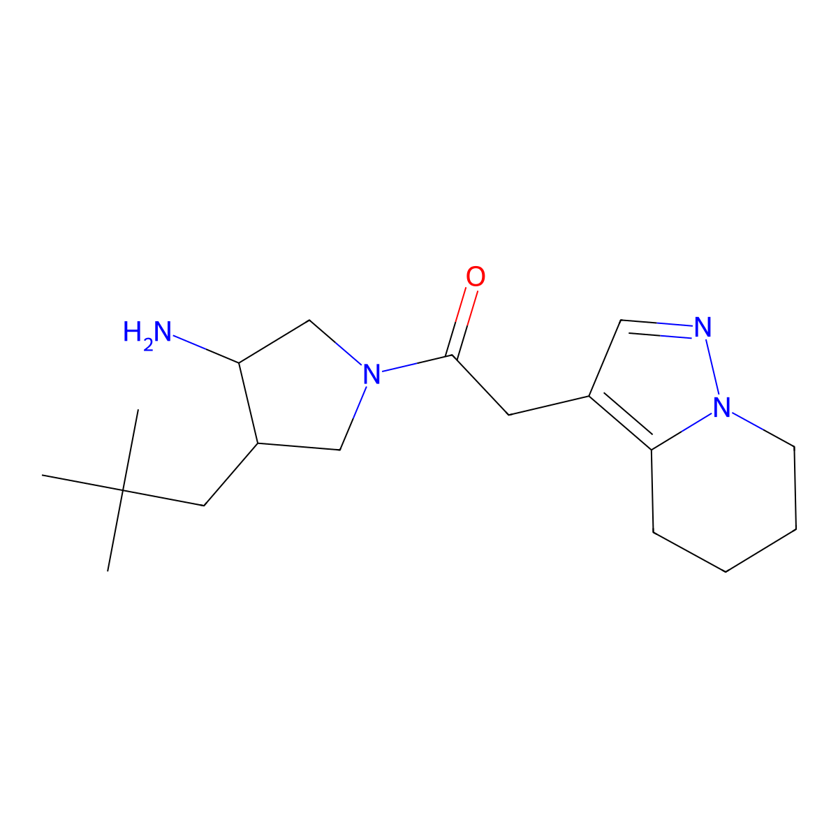 1-[3-amino-4-(2,2-dimethylpropyl)pyrrolidin-1-yl]-2-{4H,5H,6H,7H-pyrazolo[1,5-a]pyridin-3-yl}ethan-1-one molecular structure, CAS 2770546-07-9