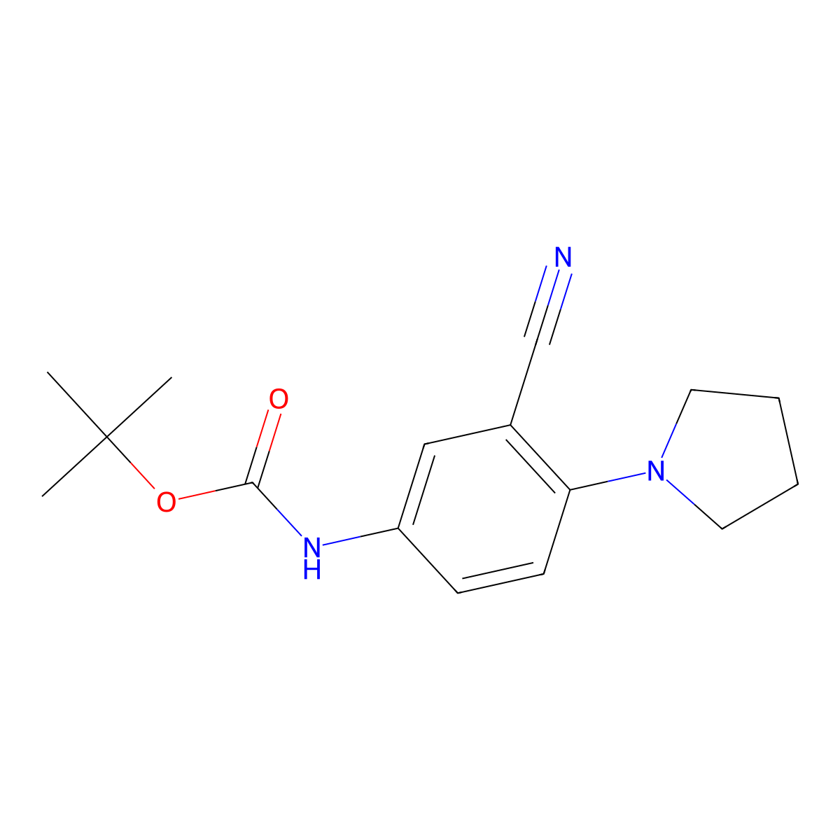 tert-butyl N-[3-cyano-4-(pyrrolidin-1-yl)phenyl]carbamate molecular structure, CAS 2770554-25-9