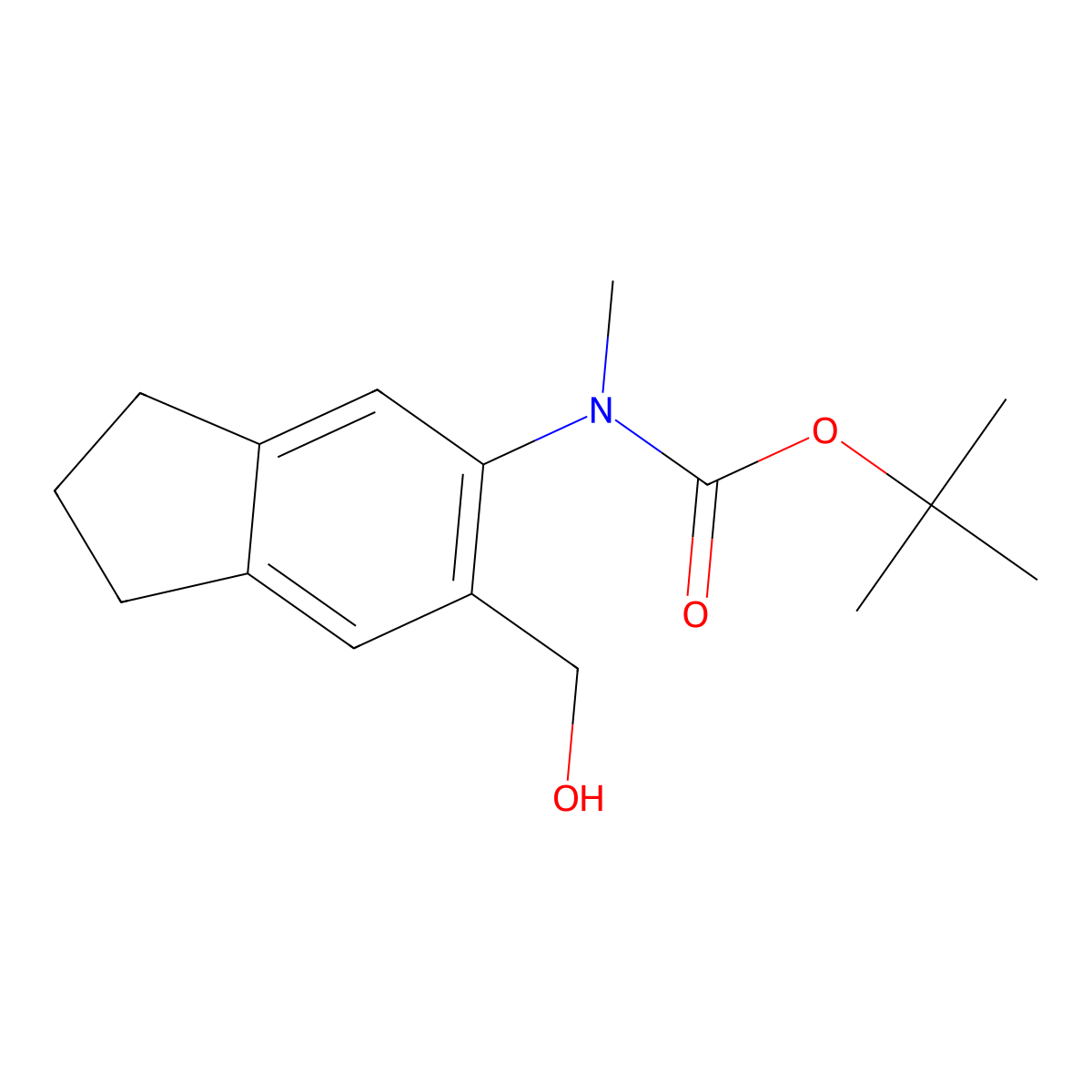tert-butyl N-[6-(hydroxymethyl)-2,3-dihydro-1H-inden-5-yl]-N-methylcarbamate molecular structure, CAS 2770554-33-9