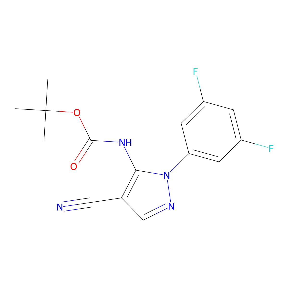 tert-butyl N-[4-cyano-1-(3,5-difluorophenyl)-1H-pyrazol-5-yl]carbamate molecular structure, CAS 2770554-56-6