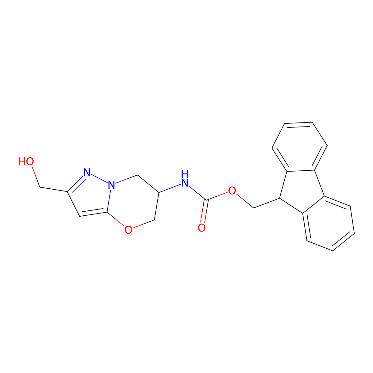 (9H-fluoren-9-yl)methyl N-[2-(hydroxymethyl)-5H,6H,7H-pyrazolo[3,2-b][1,3]oxazin-6-yl]carbamate molecular structure, CAS 2770554-59-9