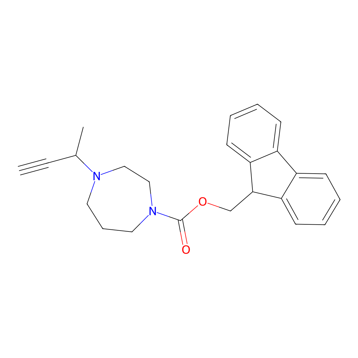 (9H-fluoren-9-yl)methyl 4-(but-3-yn-2-yl)-1,4-diazepane-1-carboxylate molecular structure, CAS 2770555-27-4