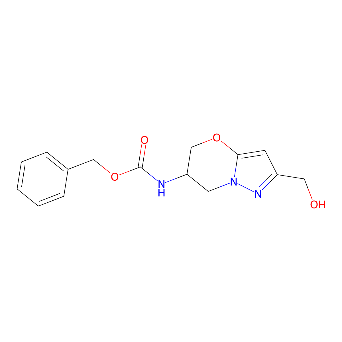 benzyl N-[2-(hydroxymethyl)-5H,6H,7H-pyrazolo[3,2-b][1,3]oxazin-6-yl]carbamate molecular structure, CAS 2770555-31-0
