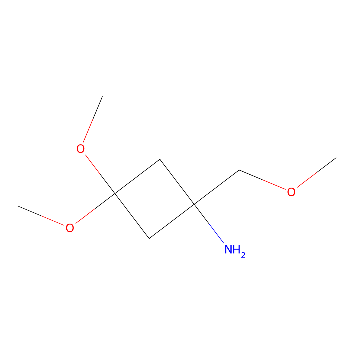 3,3-Dimethoxy-1-(methoxymethyl)cyclobutan-1-amine molecular structure, CAS 2770555-65-0