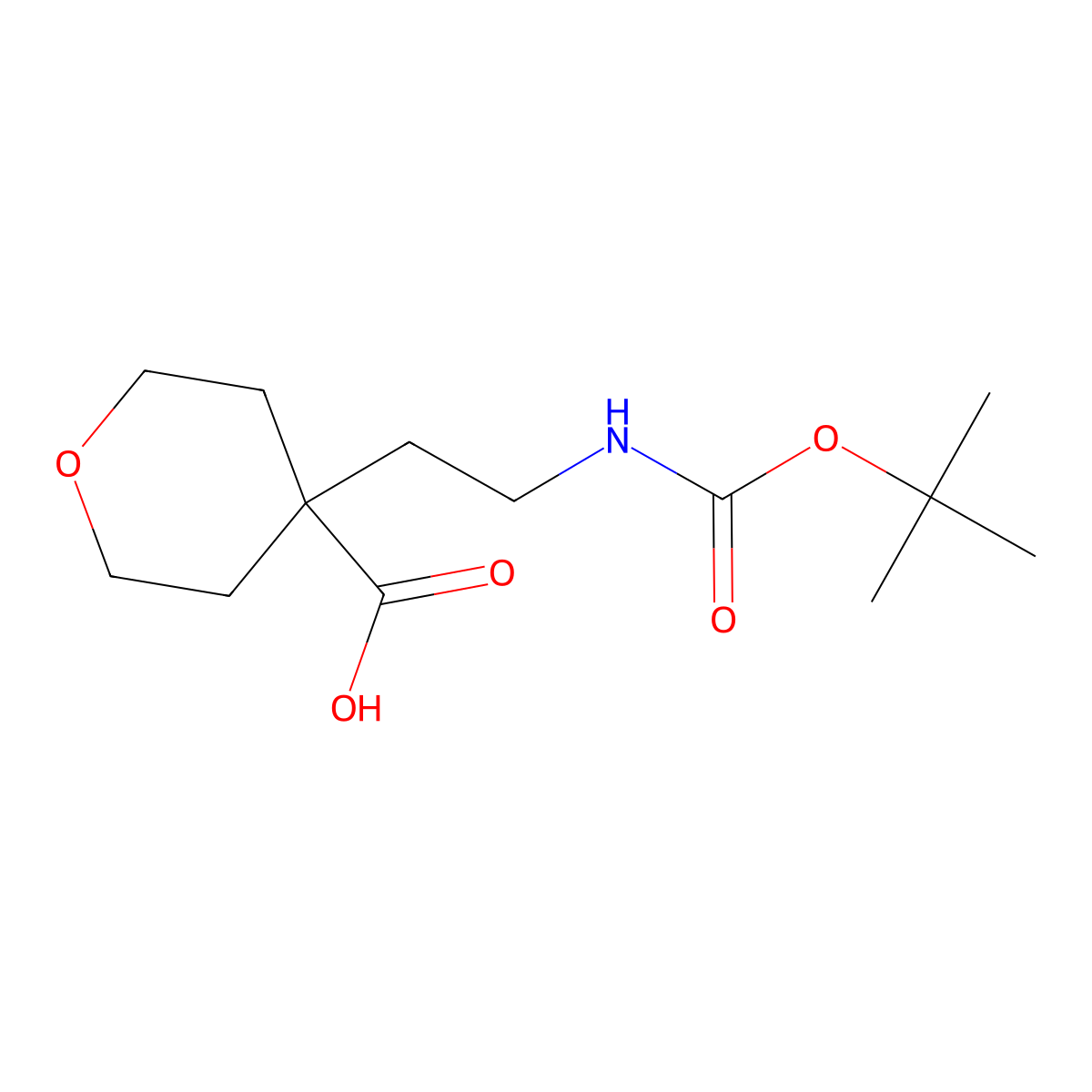 4-(2-(((Tert-butoxy)carbonyl)amino)ethyl)oxane-4-carboxylic acid molecular structure, CAS 2770556-62-0