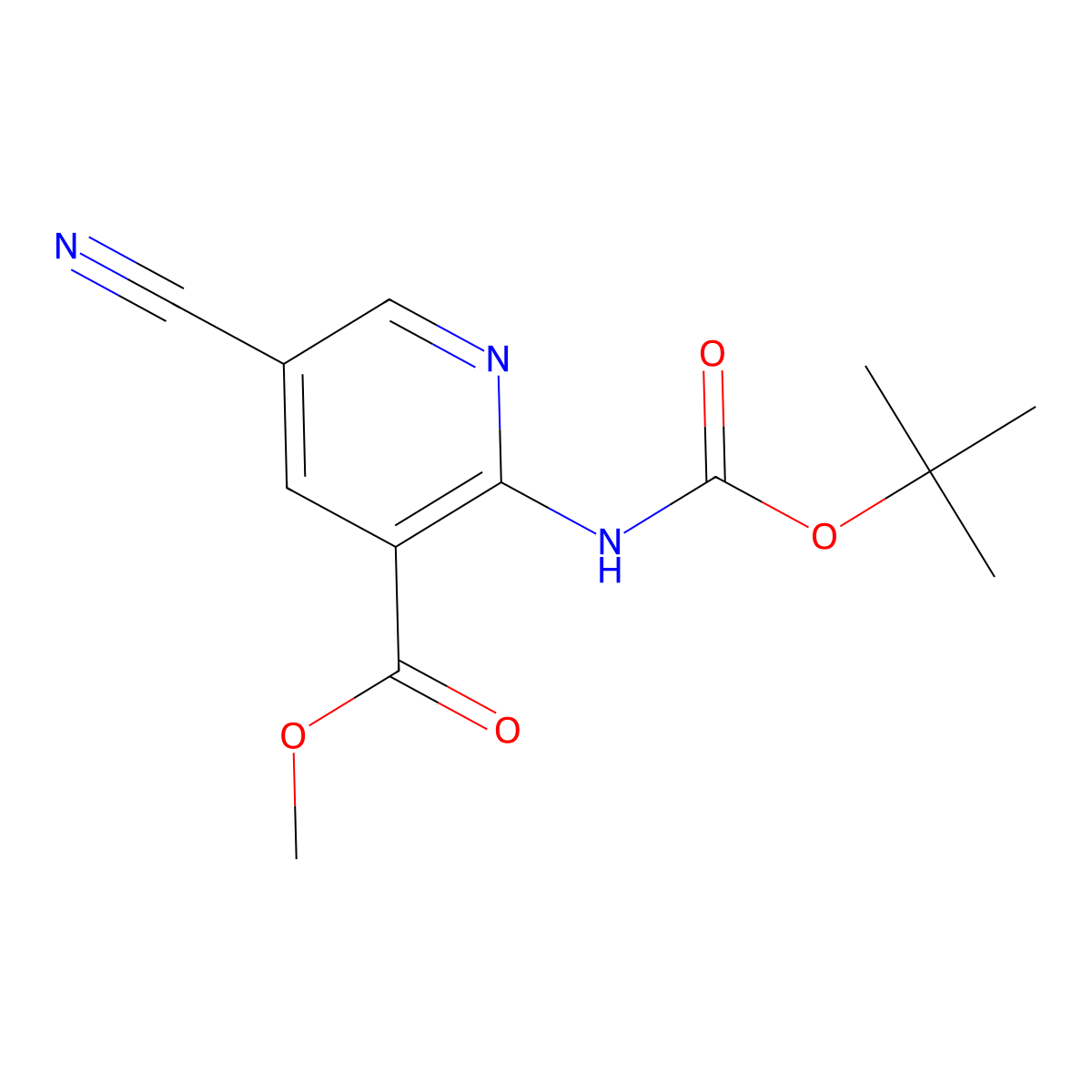 Methyl 2-{[(tert-butoxy)carbonyl]amino}-5-cyanopyridine-3-carboxylate molecular structure, CAS 2770556-82-4