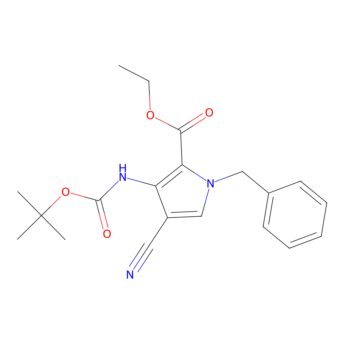 ethyl 1-benzyl-3-{[(tert-butoxy)carbonyl]amino}-4-cyano-1H-pyrrole-2-carboxylate molecular structure, CAS 2770557-10-1