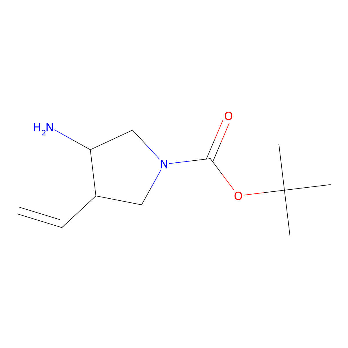 Tert-butyl 3-amino-4-ethenylpyrrolidine-1-carboxylate molecular structure, CAS 2770557-43-0