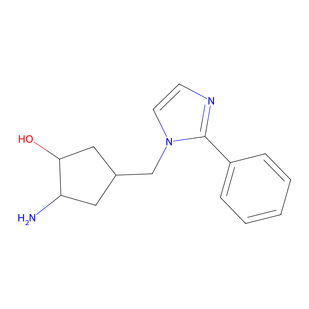 2-amino-4-[(2-phenyl-1H-imidazol-1-yl)methyl]cyclopentan-1-ol molecular structure, CAS 2770557-57-6