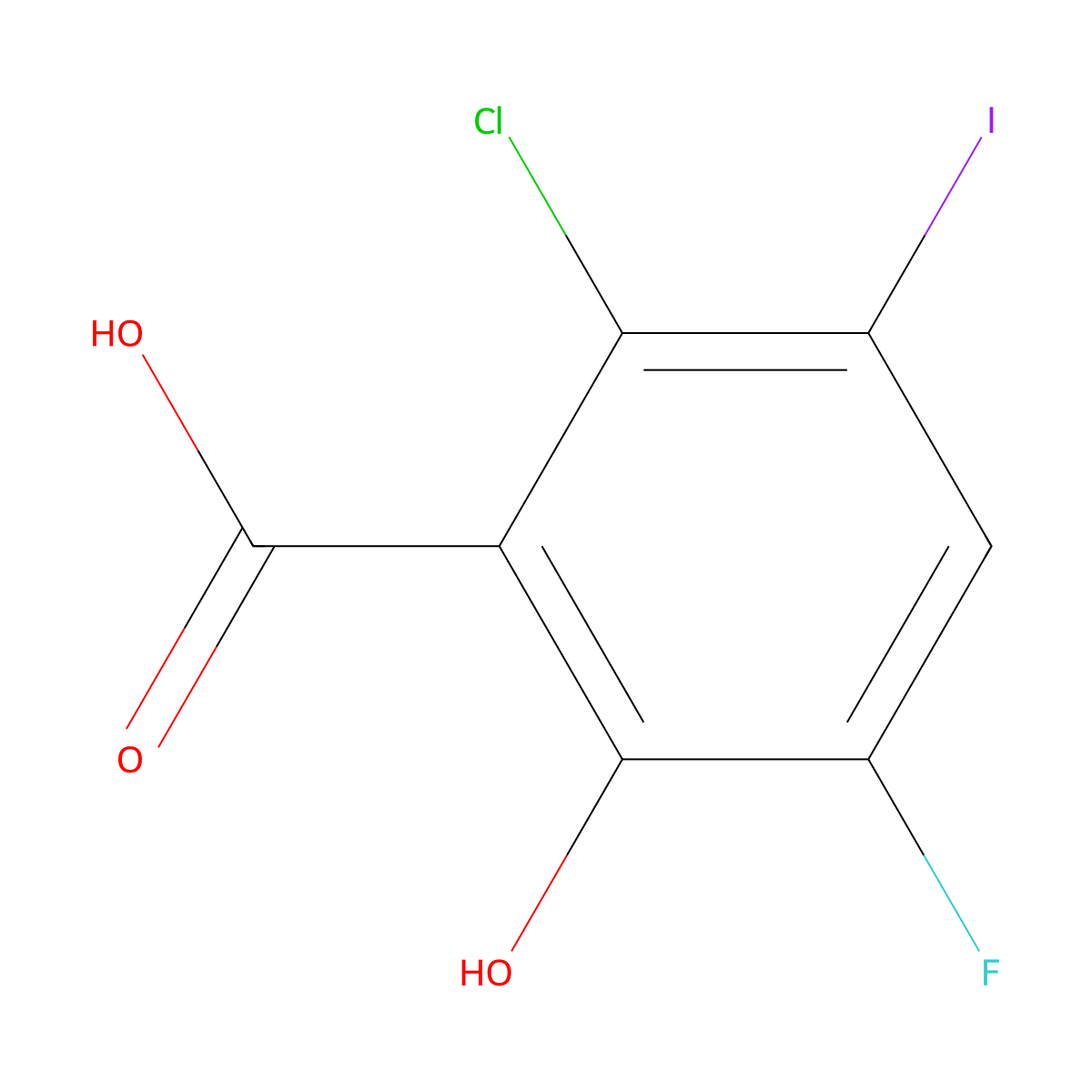 2-Chloro-5-fluoro-6-hydroxy-3-iodobenzoic acid molecular structure, CAS 2770557-78-1