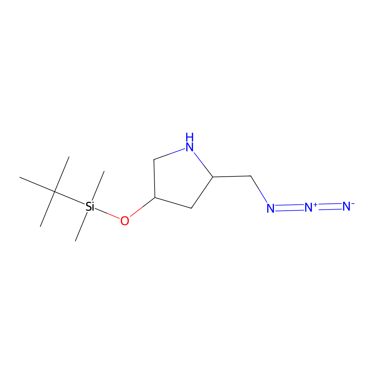 (2R,4S)-2-(azidomethyl)-4-[(tert-butyldimethylsilyl)oxy]pyrrolidine molecular structure, CAS 2770573-71-0