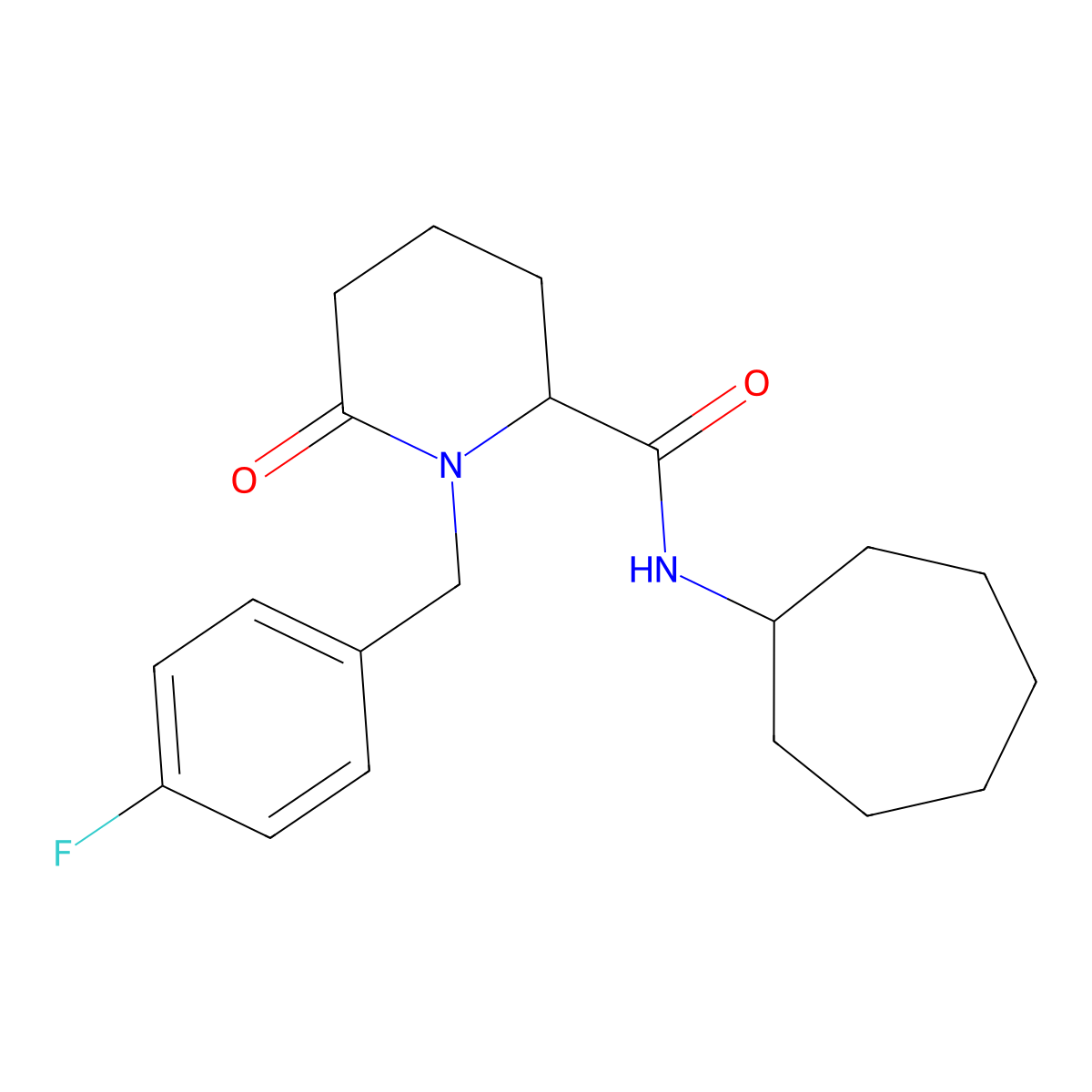 N-cycloheptyl-1-[(4-fluorophenyl)methyl]-6-oxopiperidine-2-carboxamide molecular structure, CAS 2770579-53-6