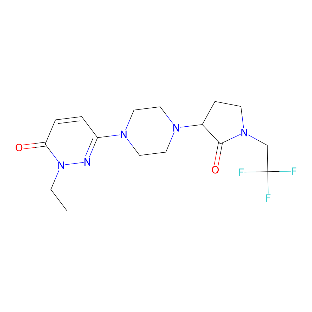 2-Ethyl-6-{4-[2-oxo-1-(2,2,2-trifluoroethyl)pyrrolidin-3-yl]piperazin-1-yl}-2,3-dihydropyridazin-3-one molecular structure, CAS 2770579-58-1