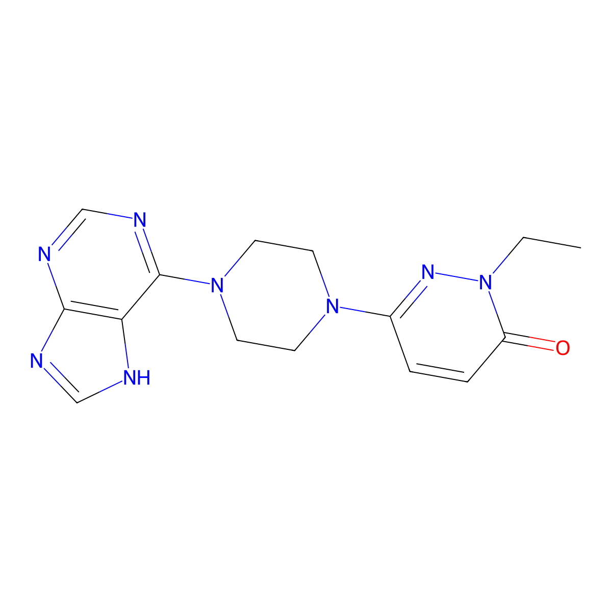 2-ethyl-6-[4-(9H-purin-6-yl)piperazin-1-yl]-2,3-dihydropyridazin-3-one molecular structure, CAS 2770579-60-5