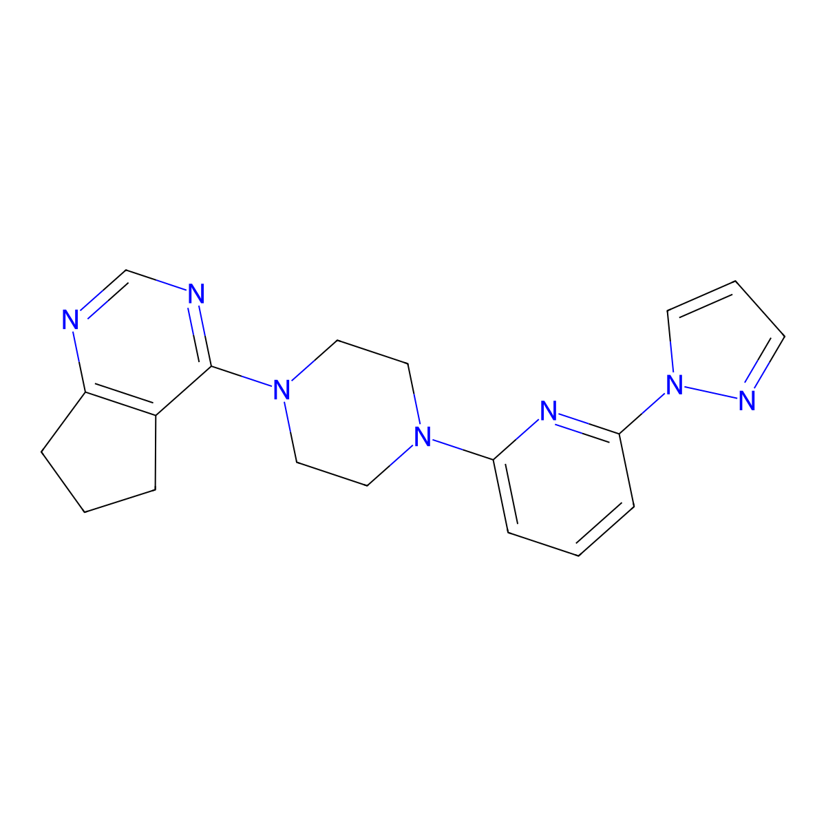 1-{5H,6H,7H-cyclopenta[d]pyrimidin-4-yl}-4-[6-(1H-pyrazol-1-yl)pyridin-2-yl]piperazine molecular structure, CAS 2770579-61-6