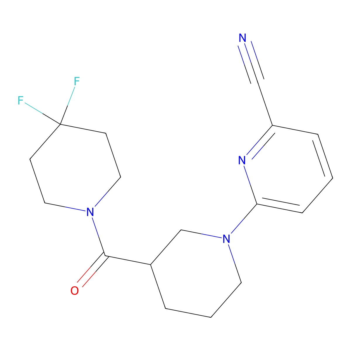 6-[3-(4,4-Difluoropiperidine-1-carbonyl)piperidin-1-yl]pyridine-2-carbonitrile molecular structure, CAS 2770579-80-9