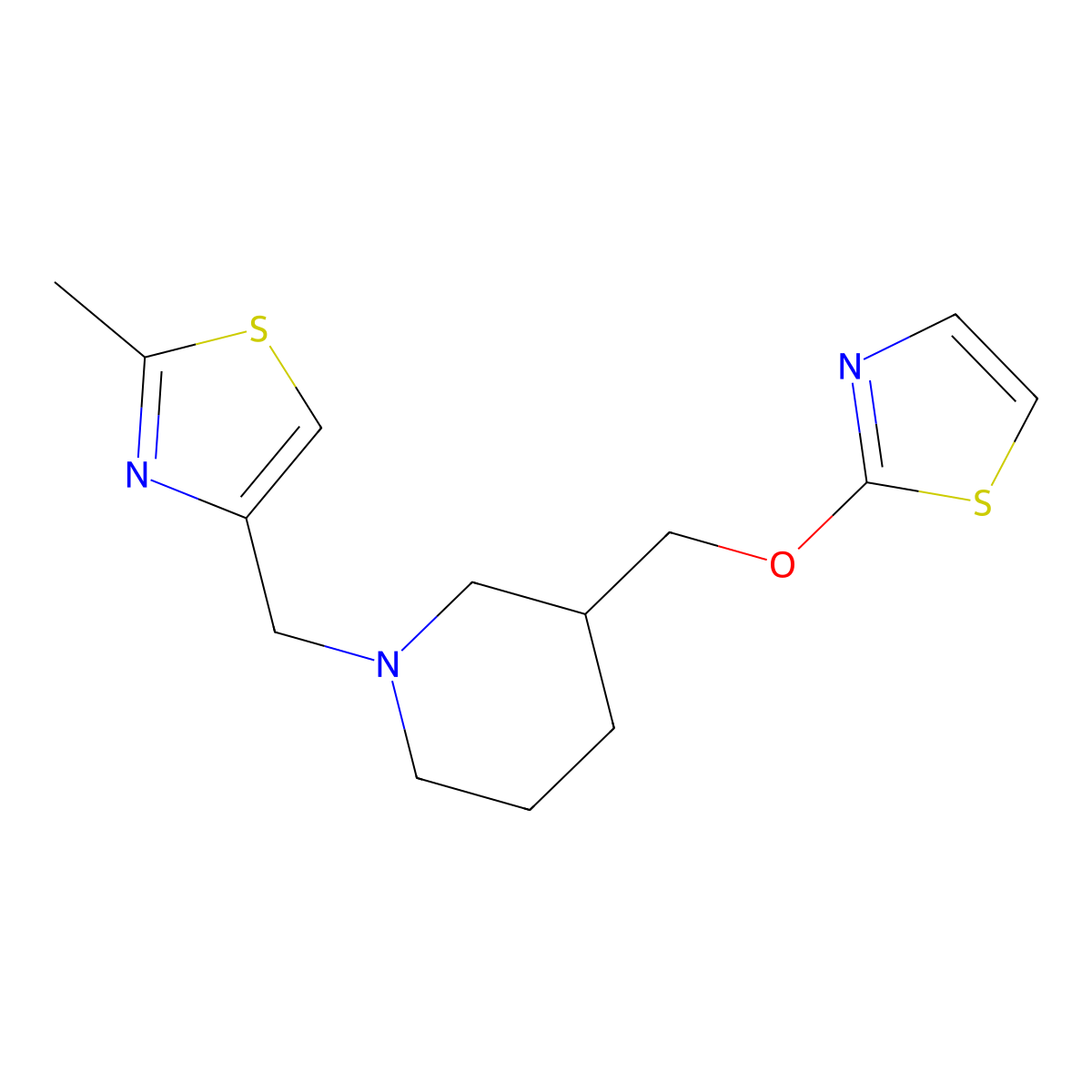 1-[(2-Methyl-1,3-thiazol-4-yl)methyl]-3-[(1,3-thiazol-2-yloxy)methyl]piperidine molecular structure, CAS 2770579-85-4