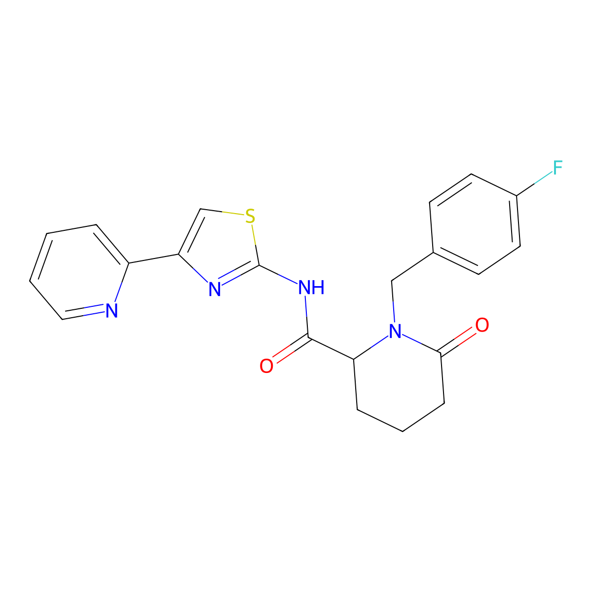 1-[(4-fluorophenyl)methyl]-6-oxo-N-[4-(pyridin-2-yl)-1,3-thiazol-2-yl]piperidine-2-carboxamide molecular structure, CAS 2770579-88-7