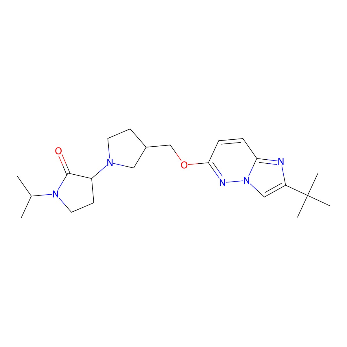 3-[({2-Tert-butylimidazo[1,2-b]pyridazin-6-yl}oxy)methyl]-1'-(propan-2-yl)-[1,3'-bipyrrolidin]-2'-one molecular structure, CAS 2770579-90-1