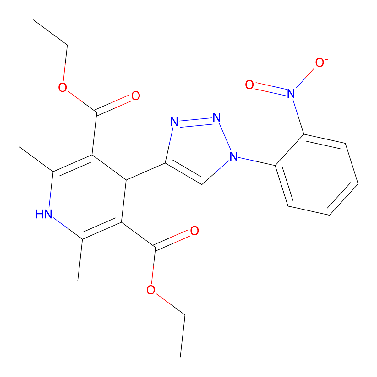 3,5-diethyl 2,6-dimethyl-4-[1-(2-nitrophenyl)-1H-1,2,3-triazol-4-yl]-1,4-dihydropyridine-3,5-dicarboxylate molecular structure, CAS 2770579-92-3