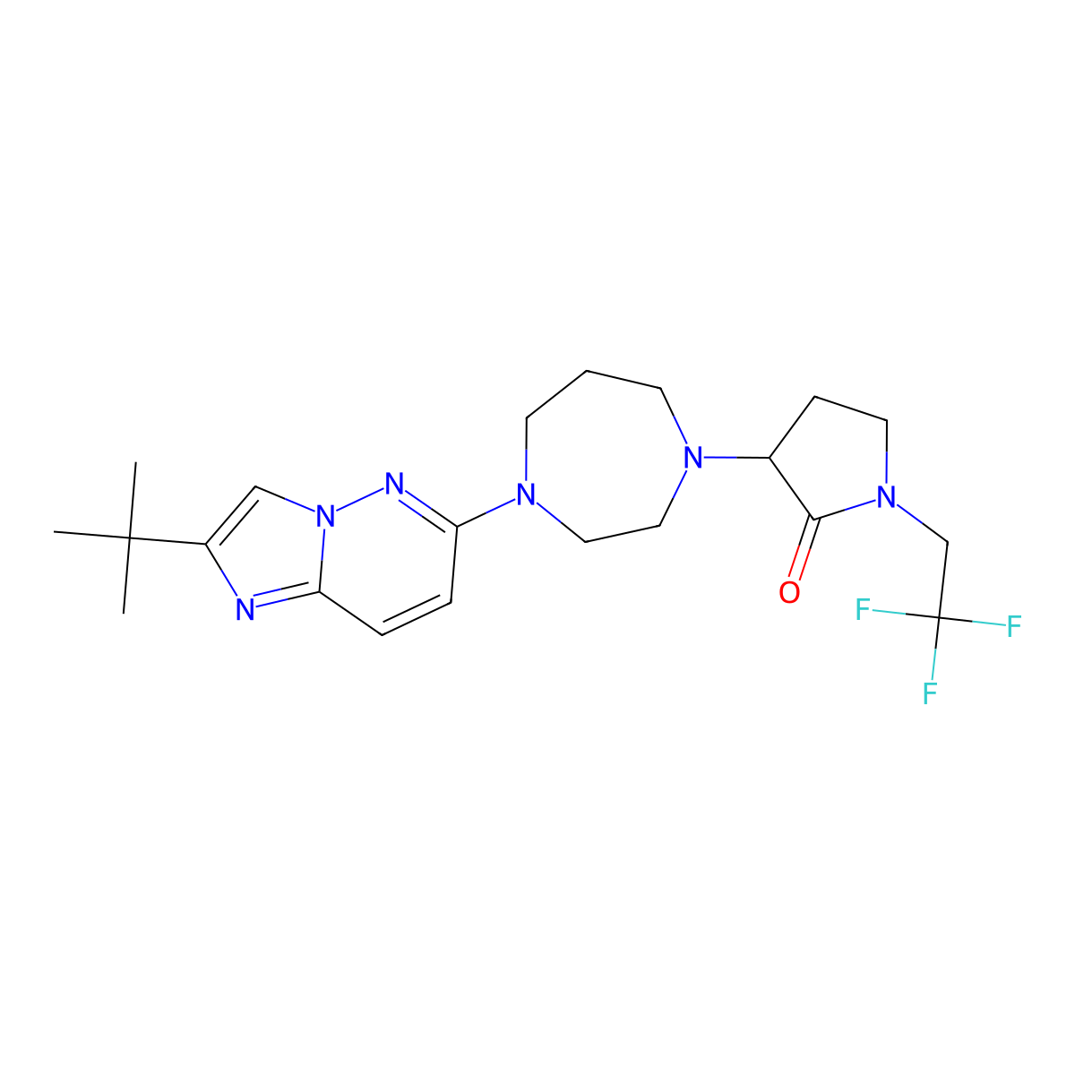 3-(4-{2-Tert-butylimidazo[1,2-b]pyridazin-6-yl}-1,4-diazepan-1-yl)-1-(2,2,2-trifluoroethyl)pyrrolidin-2-one molecular structure, CAS 2770579-97-8