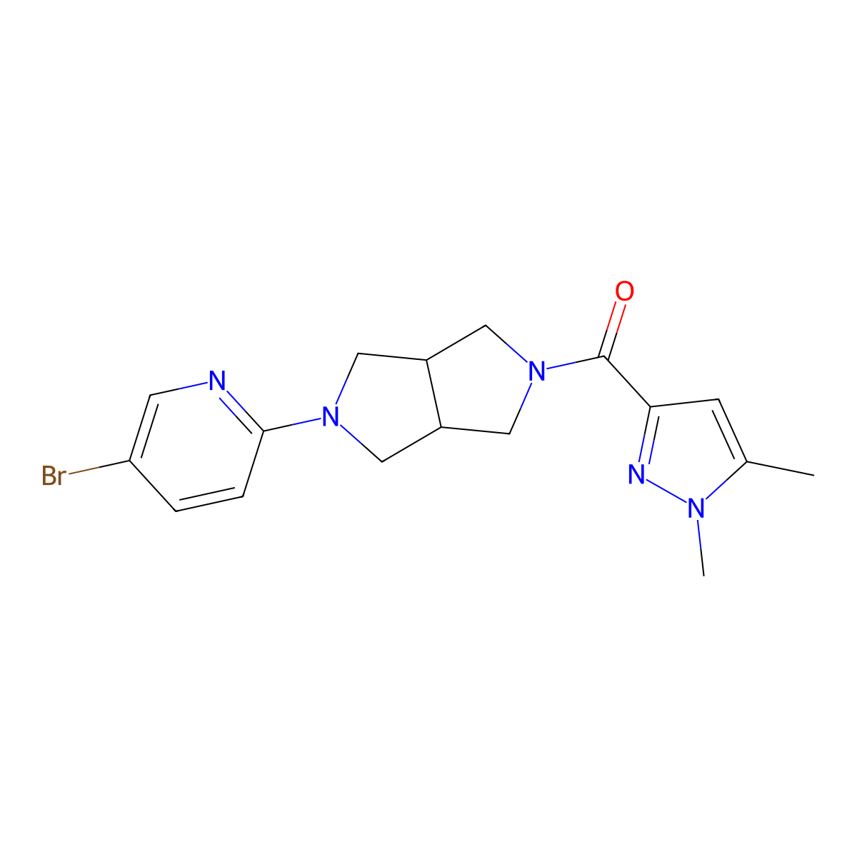 5-bromo-2-[5-(1,5-dimethyl-1H-pyrazole-3-carbonyl)-octahydropyrrolo[3,4-c]pyrrol-2-yl]pyridine molecular structure, CAS 2770580-00-0
