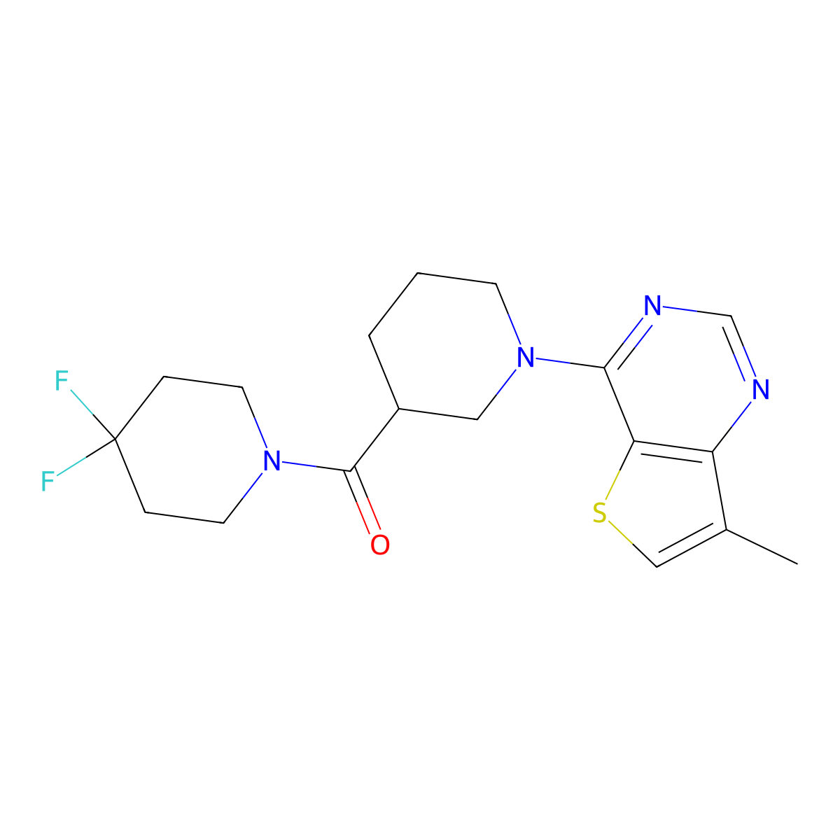 3-(4,4-Difluoropiperidine-1-carbonyl)-1-{7-methylthieno[3,2-d]pyrimidin-4-yl}piperidine molecular structure, CAS 2770580-02-2