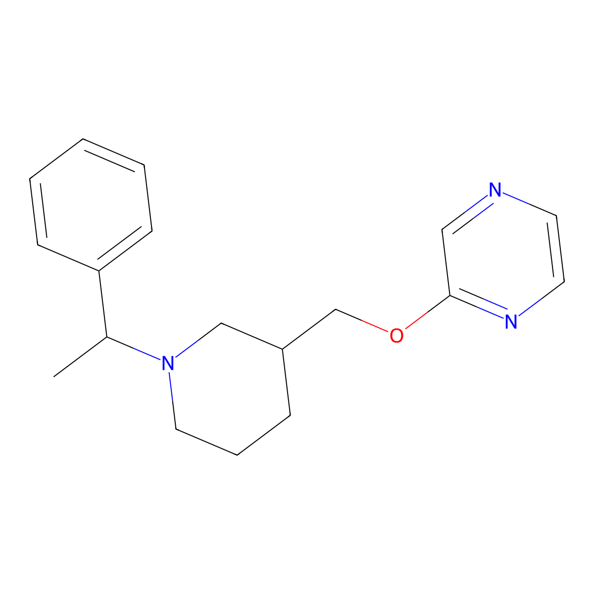2-{[1-(1-Phenylethyl)piperidin-3-yl]methoxy}pyrazine molecular structure, CAS 2770580-05-5