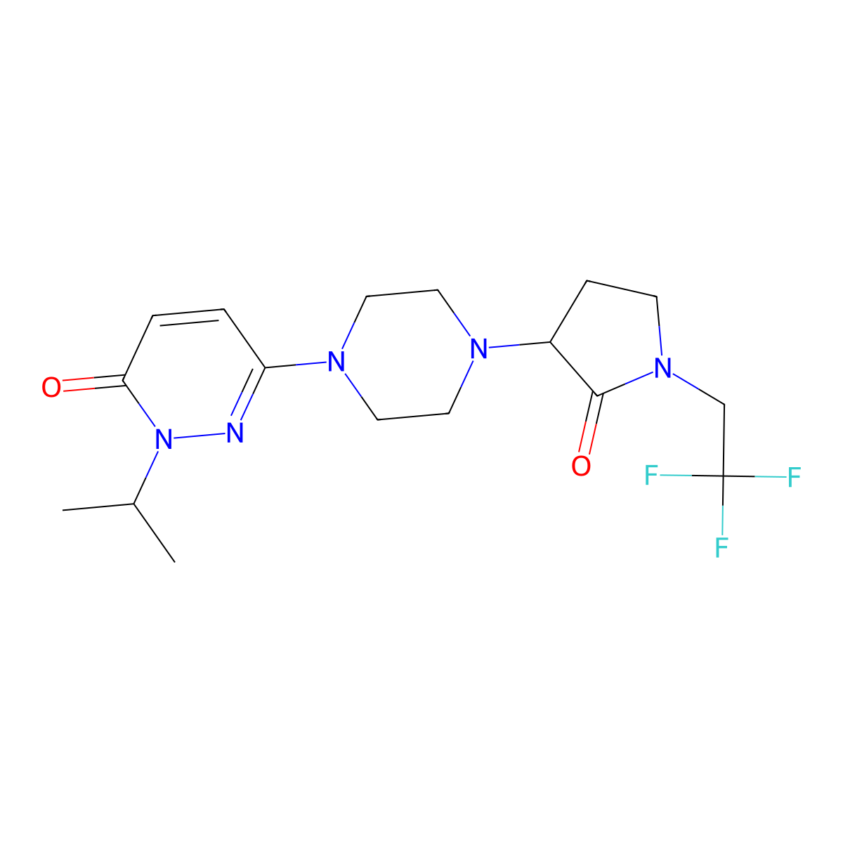 6-{4-[2-Oxo-1-(2,2,2-trifluoroethyl)pyrrolidin-3-yl]piperazin-1-yl}-2-(propan-2-yl)-2,3-dihydropyridazin-3-one molecular structure, CAS 2770580-06-6