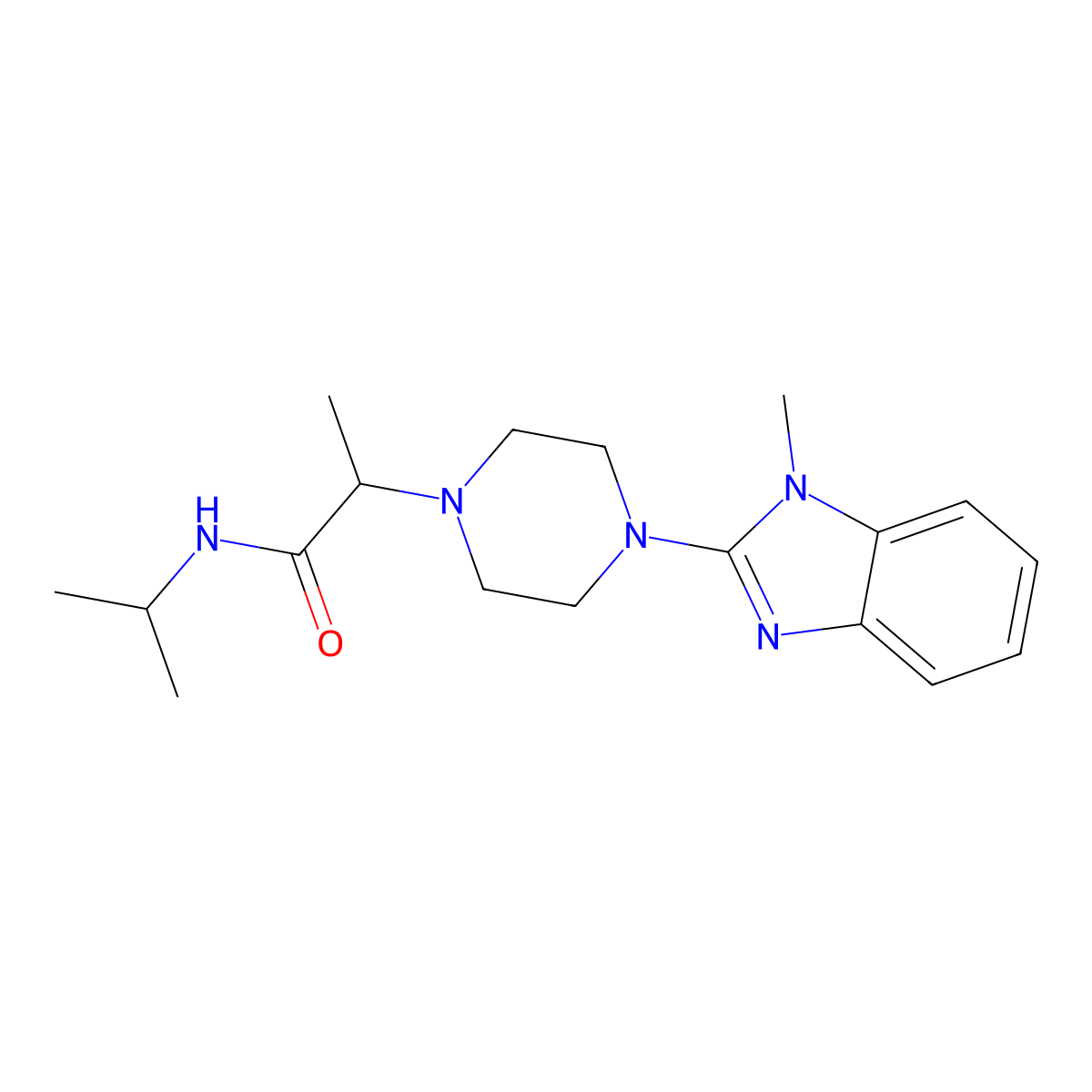 2-[4-(1-methyl-1H-1,3-benzodiazol-2-yl)piperazin-1-yl]-N-(propan-2-yl)propanamide molecular structure, CAS 2770580-07-7