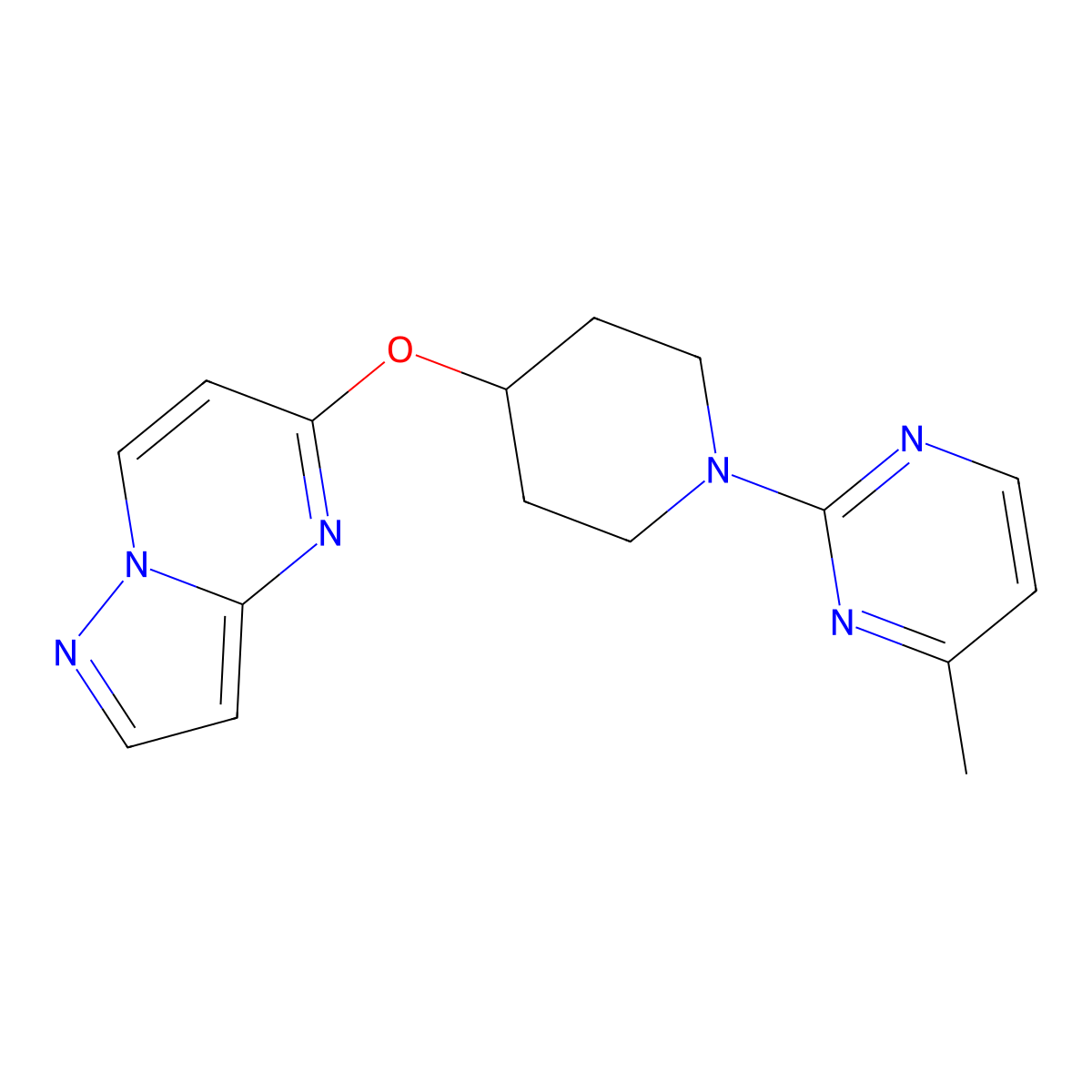 4-Methyl-2-(4-{pyrazolo[1,5-a]pyrimidin-5-yloxy}piperidin-1-yl)pyrimidine molecular structure, CAS 2770580-08-8