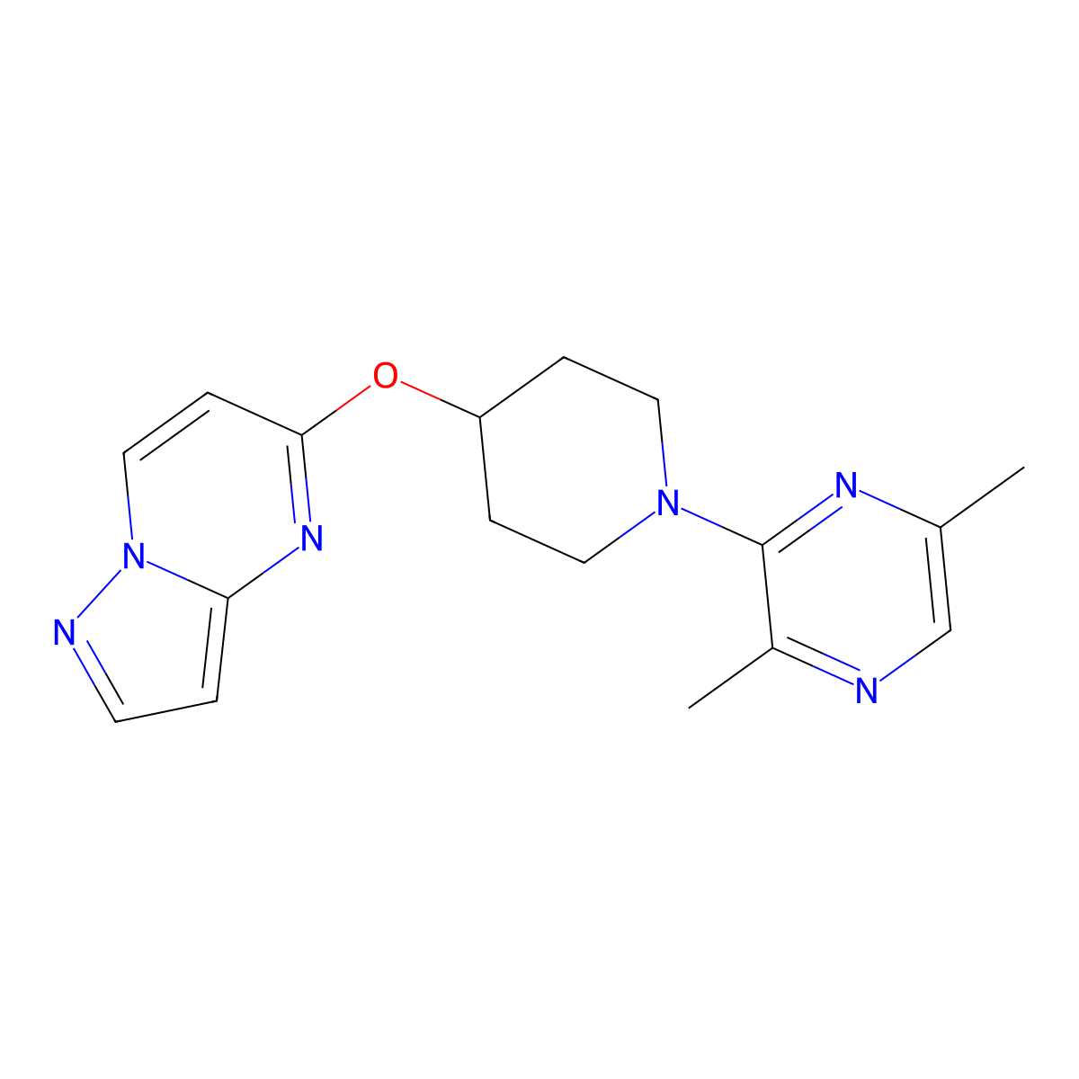 2,5-Dimethyl-3-(4-{pyrazolo[1,5-a]pyrimidin-5-yloxy}piperidin-1-yl)pyrazine molecular structure, CAS 2770580-10-2