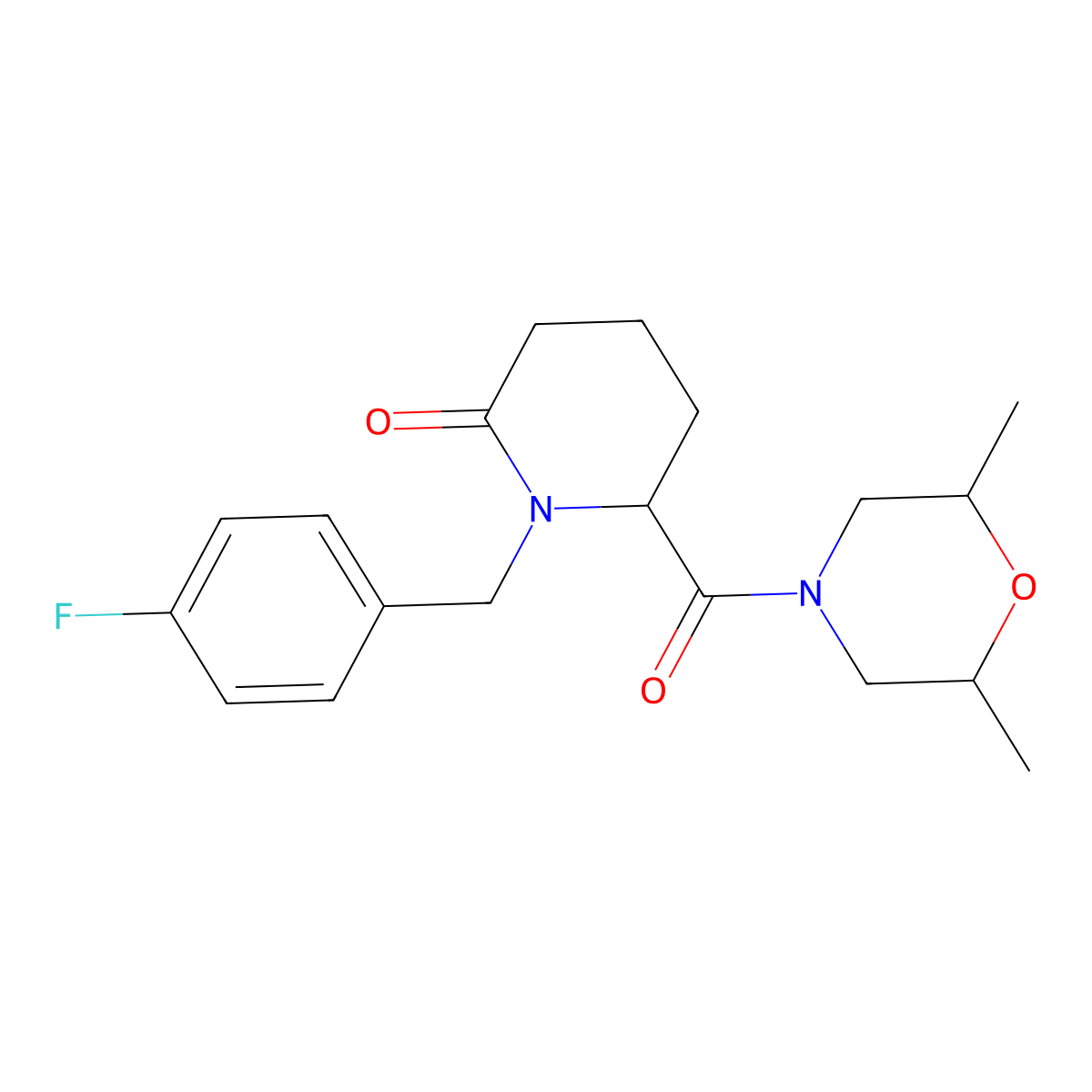 6-(2,6-Dimethylmorpholine-4-carbonyl)-1-[(4-fluorophenyl)methyl]piperidin-2-one molecular structure, CAS 2770580-11-3