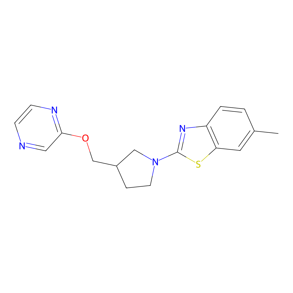 6-Methyl-2-{3-[(pyrazin-2-yloxy)methyl]pyrrolidin-1-yl}-1,3-benzothiazole molecular structure, CAS 2770580-19-1