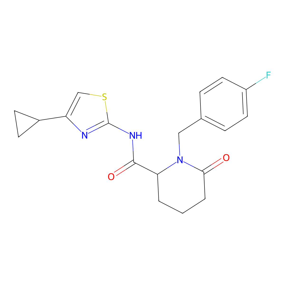 N-(4-cyclopropyl-1,3-thiazol-2-yl)-1-[(4-fluorophenyl)methyl]-6-oxopiperidine-2-carboxamide molecular structure, CAS 2770580-20-4