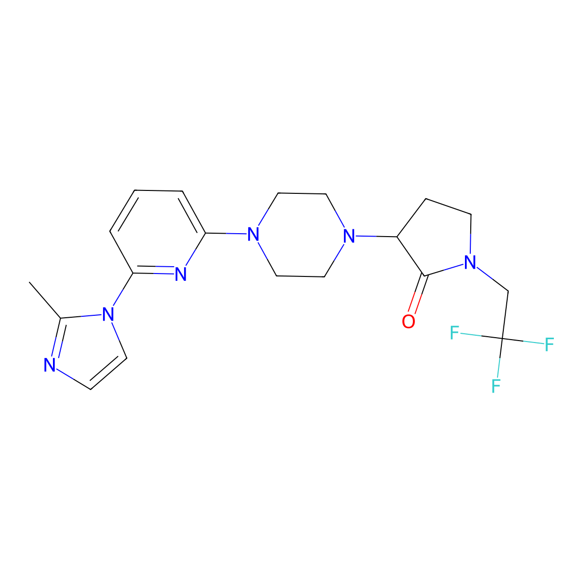 3-{4-[6-(2-methyl-1H-imidazol-1-yl)pyridin-2-yl]piperazin-1-yl}-1-(2,2,2-trifluoroethyl)pyrrolidin-2-one molecular structure, CAS 2770580-28-2