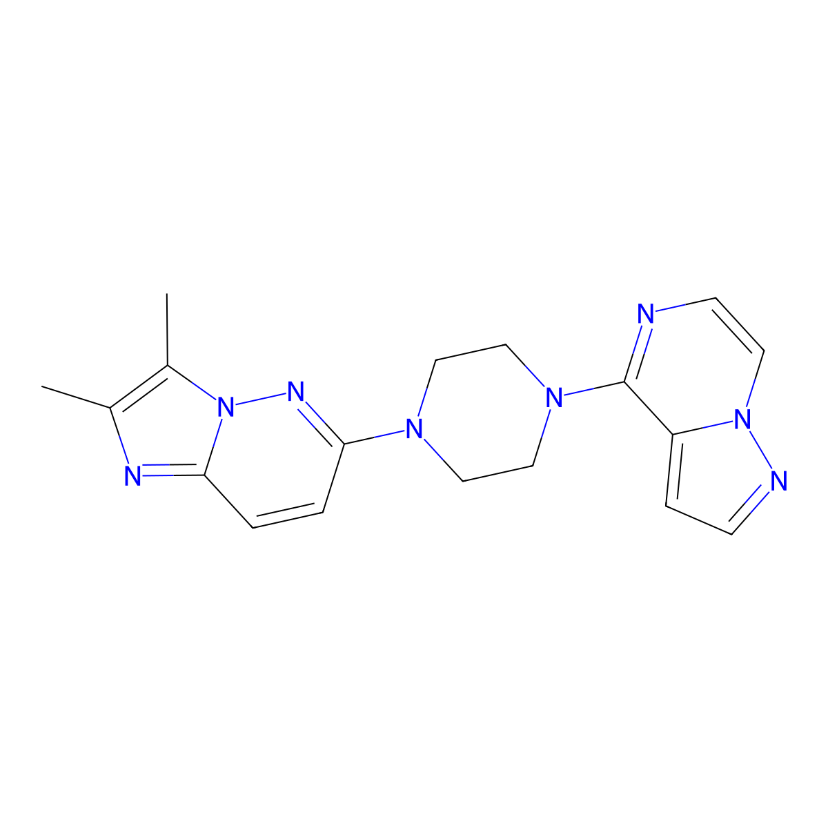 1-{2,3-Dimethylimidazo[1,2-b]pyridazin-6-yl}-4-{pyrazolo[1,5-a]pyrazin-4-yl}piperazine molecular structure, CAS 2770580-46-4