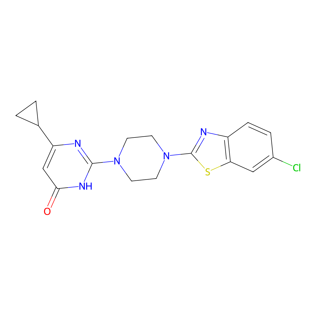 2-[4-(6-Chloro-1,3-benzothiazol-2-yl)piperazin-1-yl]-6-cyclopropyl-3,4-dihydropyrimidin-4-one molecular structure, CAS 2770580-48-6