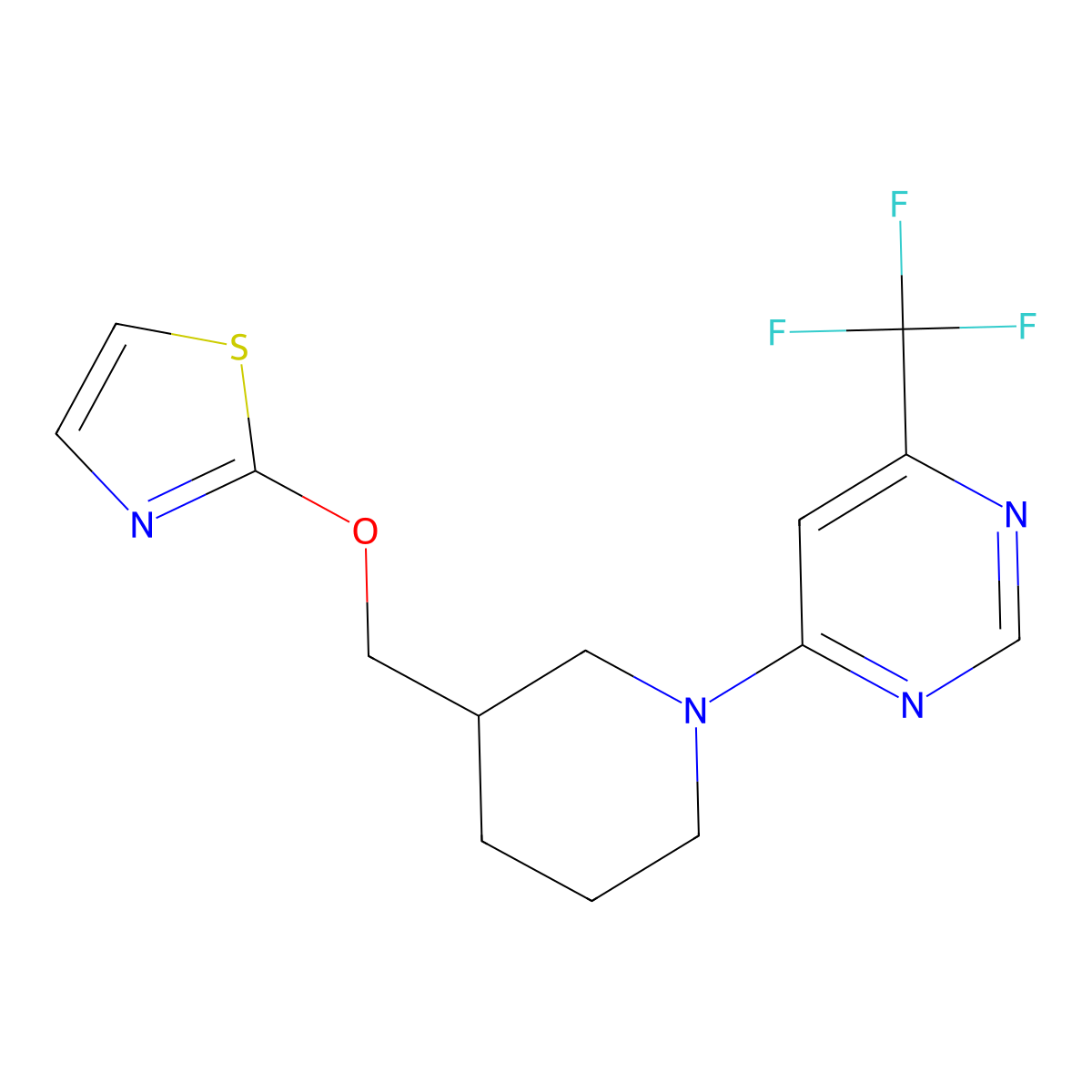 4-{3-[(1,3-Thiazol-2-yloxy)methyl]piperidin-1-yl}-6-(trifluoromethyl)pyrimidine molecular structure, CAS 2770580-61-3
