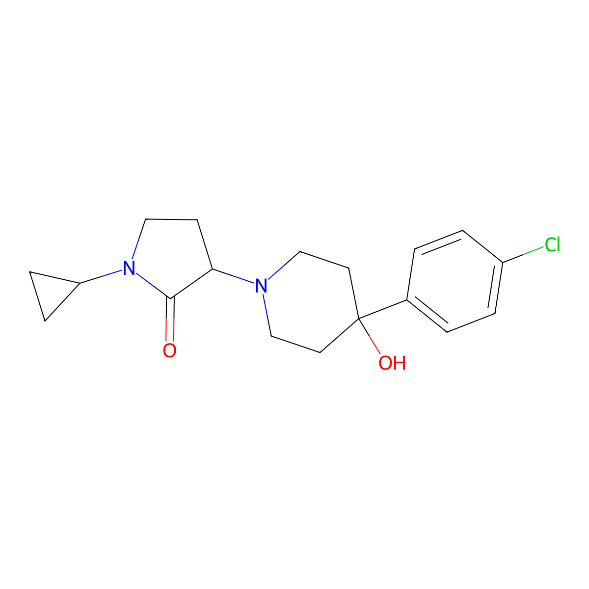 3-[4-(4-Chlorophenyl)-4-hydroxypiperidin-1-yl]-1-cyclopropylpyrrolidin-2-one molecular structure, CAS 2770580-62-4