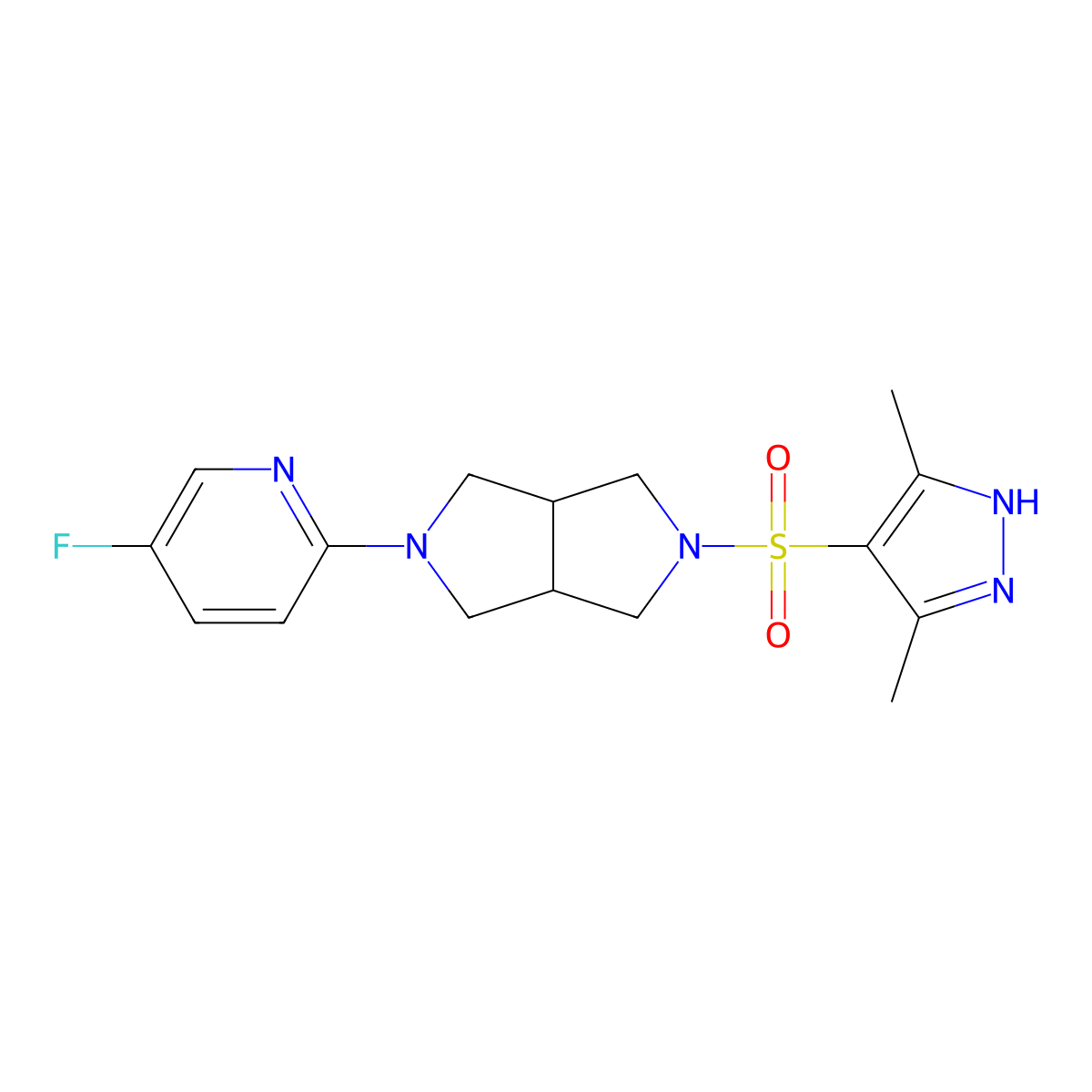 2-{5-[(3,5-dimethyl-1H-pyrazol-4-yl)sulfonyl]-octahydropyrrolo[3,4-c]pyrrol-2-yl}-5-fluoropyridine molecular structure, CAS 2770580-71-5