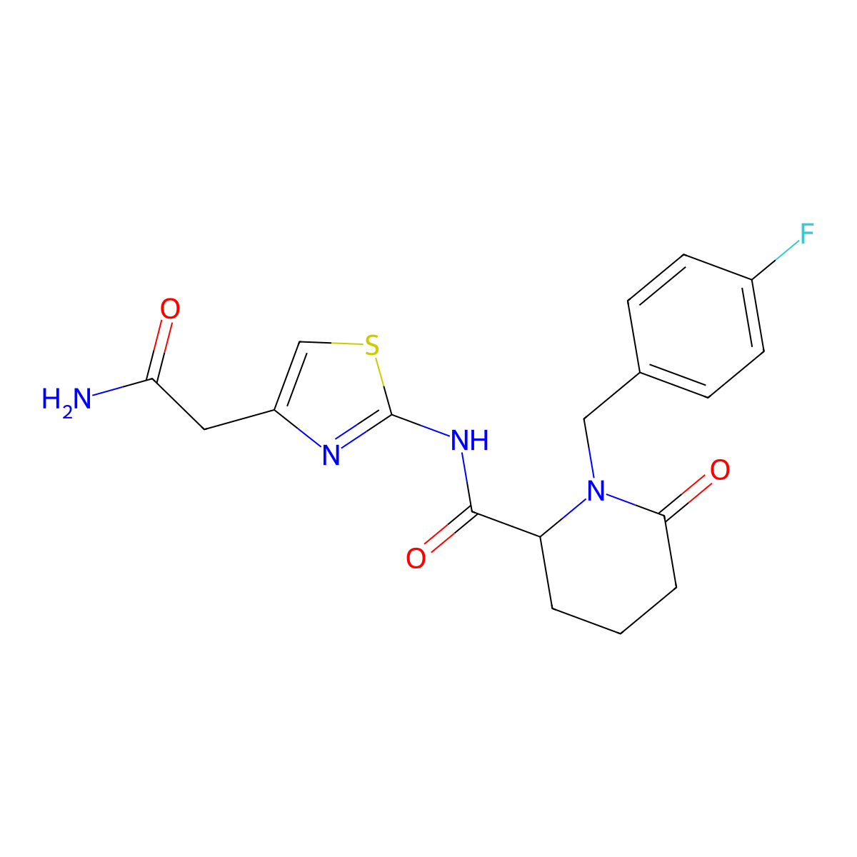 N-[4-(carbamoylmethyl)-1,3-thiazol-2-yl]-1-[(4-fluorophenyl)methyl]-6-oxopiperidine-2-carboxamide molecular structure, CAS 2770580-73-7