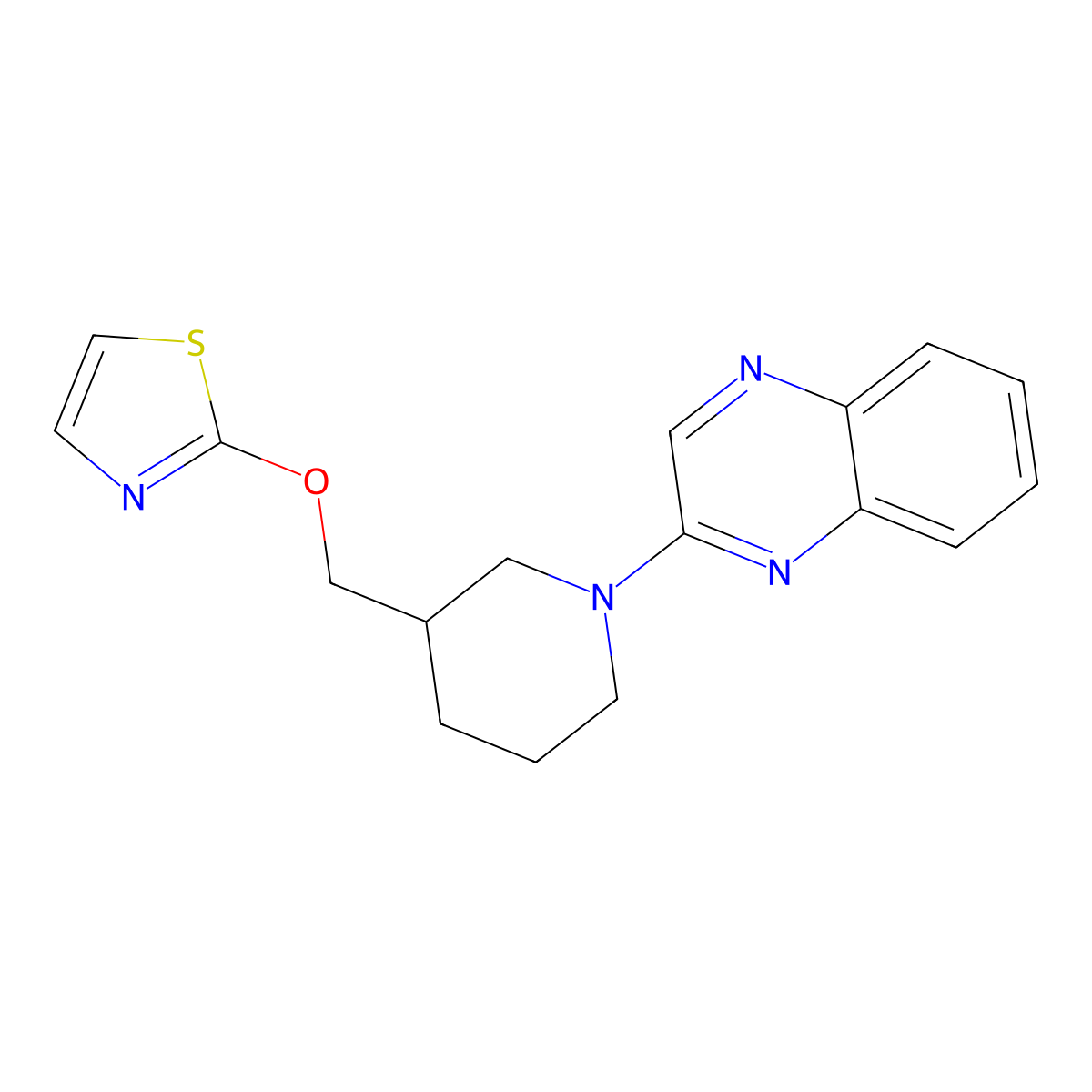 2-{3-[(1,3-Thiazol-2-yloxy)methyl]piperidin-1-yl}quinoxaline molecular structure, CAS 2770580-87-3