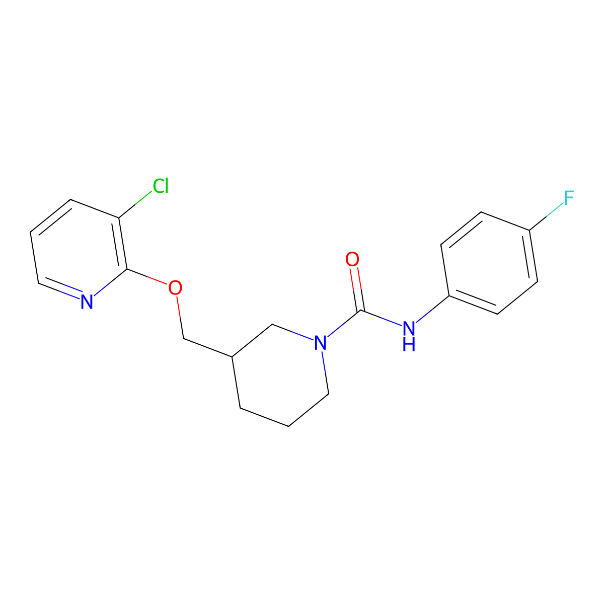 3-{[(3-chloropyridin-2-yl)oxy]methyl}-N-(4-fluorophenyl)piperidine-1-carboxamide molecular structure, CAS 2770580-89-5