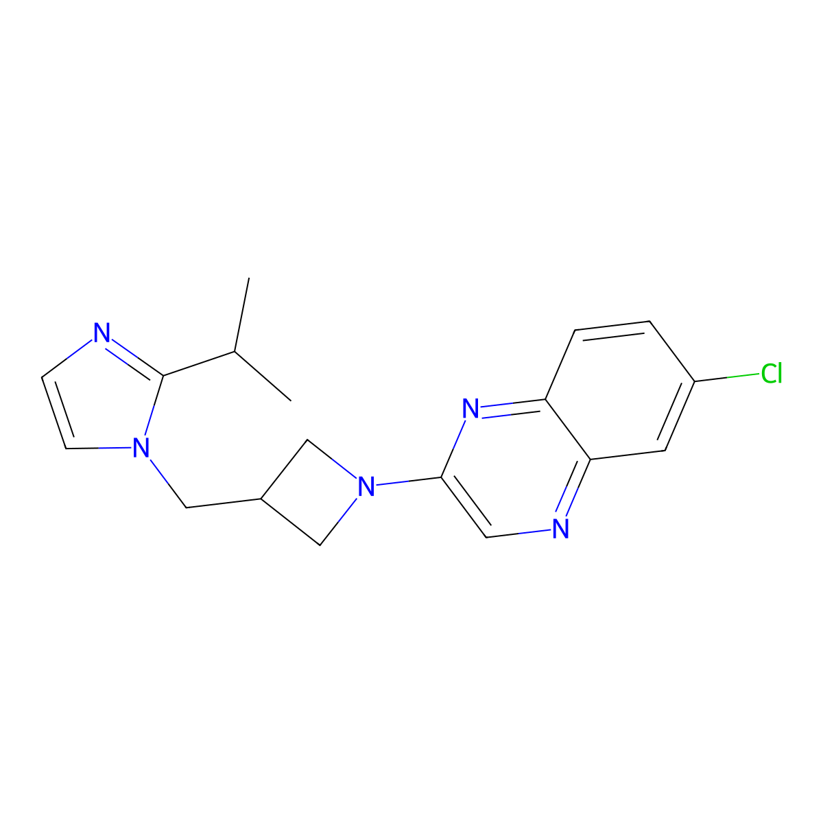 6-chloro-2-(3-{[2-(propan-2-yl)-1H-imidazol-1-yl]methyl}azetidin-1-yl)quinoxaline molecular structure, CAS 2770580-91-9