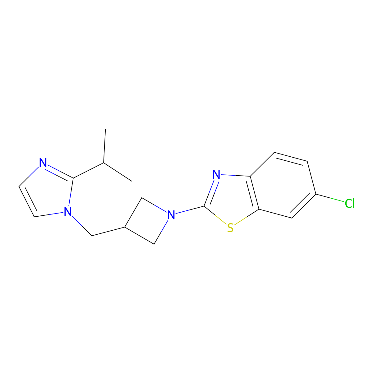 6-chloro-2-(3-{[2-(propan-2-yl)-1H-imidazol-1-yl]methyl}azetidin-1-yl)-1,3-benzothiazole molecular structure, CAS 2770580-99-7