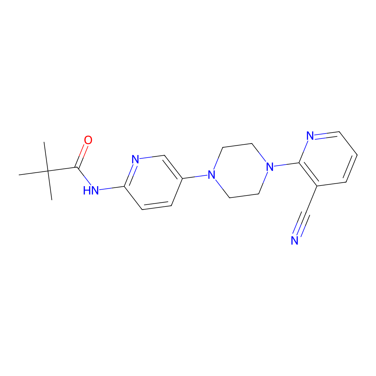 N-{5-[4-(3-cyanopyridin-2-yl)piperazin-1-yl]pyridin-2-yl}-2,2-dimethylpropanamide molecular structure, CAS 2770581-01-4