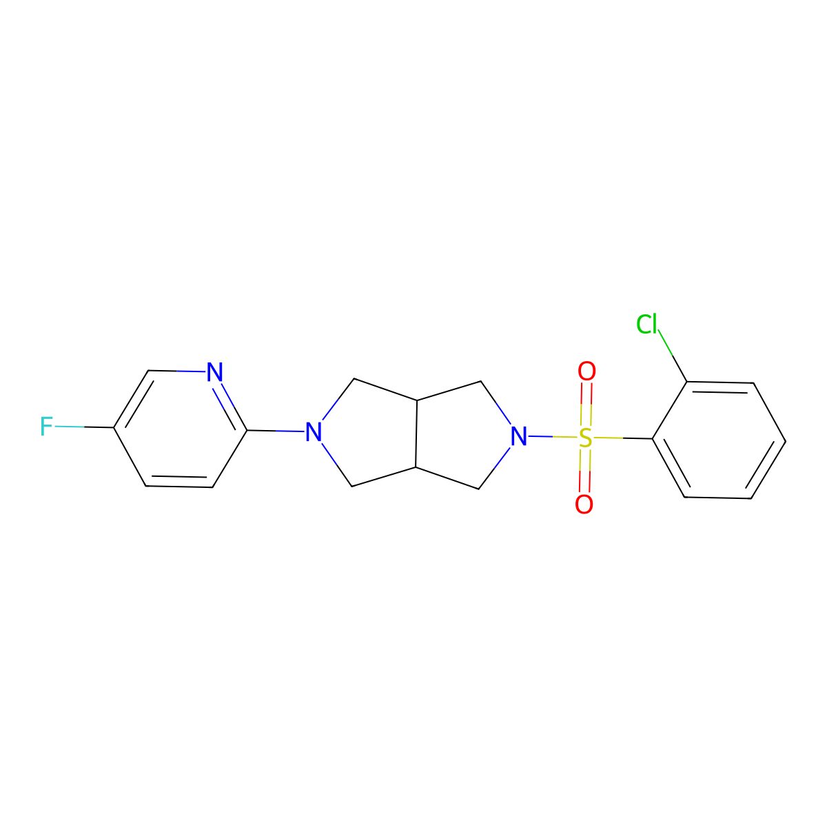 2-[5-(2-Chlorobenzenesulfonyl)-octahydropyrrolo[3,4-c]pyrrol-2-yl]-5-fluoropyridine molecular structure, CAS 2770581-08-1