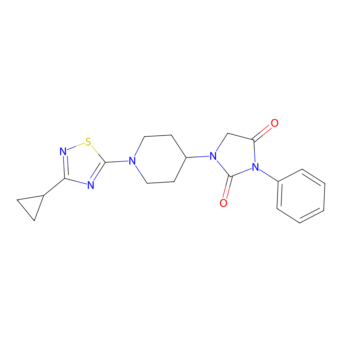 1-[1-(3-Cyclopropyl-1,2,4-thiadiazol-5-yl)piperidin-4-yl]-3-phenylimidazolidine-2,4-dione molecular structure, CAS 2770581-10-5