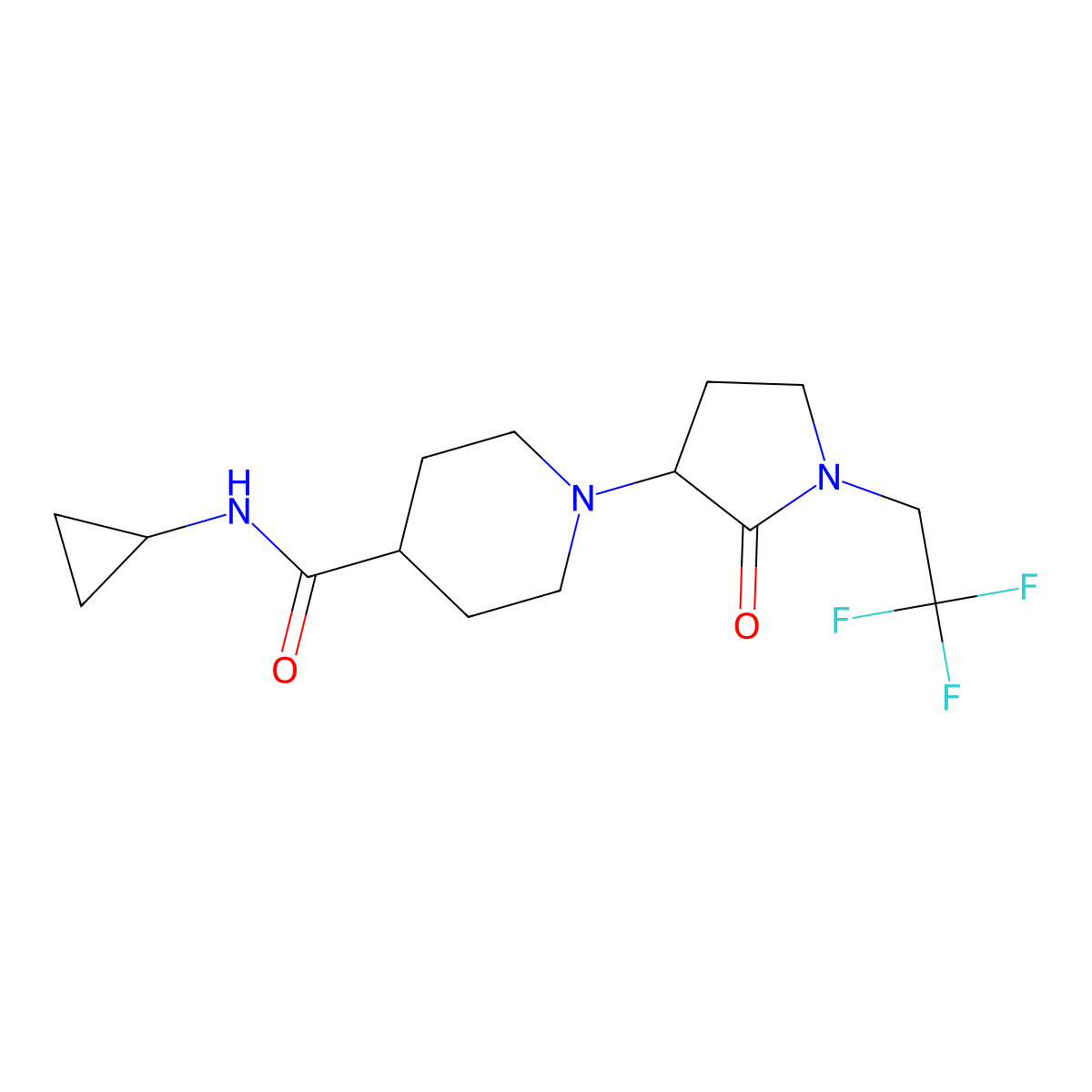 N-cyclopropyl-1-[2-oxo-1-(2,2,2-trifluoroethyl)pyrrolidin-3-yl]piperidine-4-carboxamide molecular structure, CAS 2770581-14-9